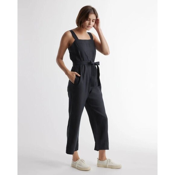 Quince Pants - Quince Women’s Black Linen Jumpsuit sz S NWT Sleeveless Square Neck Belted Small